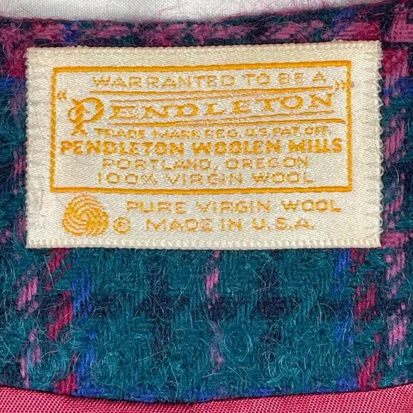 Vintage Pendleton Pink Teal Plaid Wool Cropped Jacket Jewel Buttons USA 10